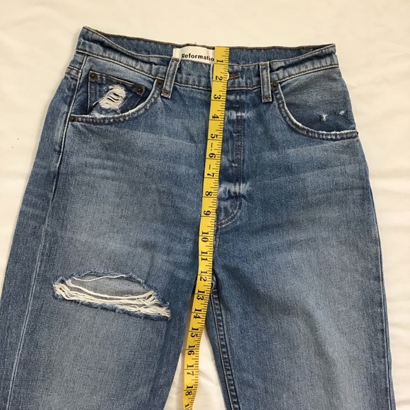 Reformation Women Acid Wash Blue Straight Jeans Size 26 with Vintage Distressing - Picture 8 of 11